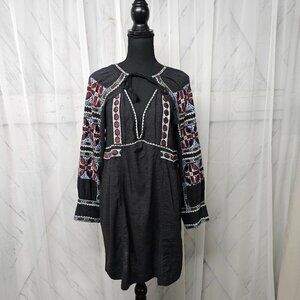 Free People Black and Red Embroidered Blouse